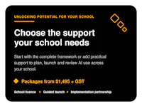 Unlocking Potential support packages for schools, including a school licence, guided launch and implementation partnership, from $1,495 plus GST.