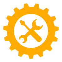 a yellow gear icon with two wrenches in it